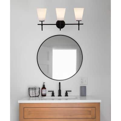 Catalina Pippa 24"W 3-Light Black Finish Vanity Light Fixture with Opal Glass Shades - N/A