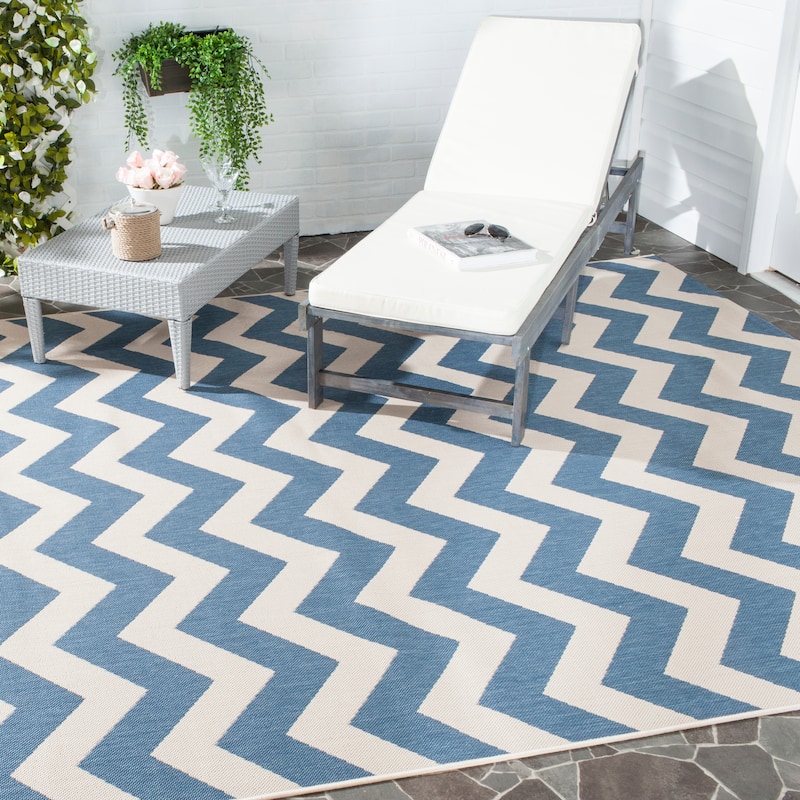 SAFAVIEH Courtyard Reeta Indoor/ Outdoor Waterproof Patio Backyard Rug - 8'x11' - Blue/Beige