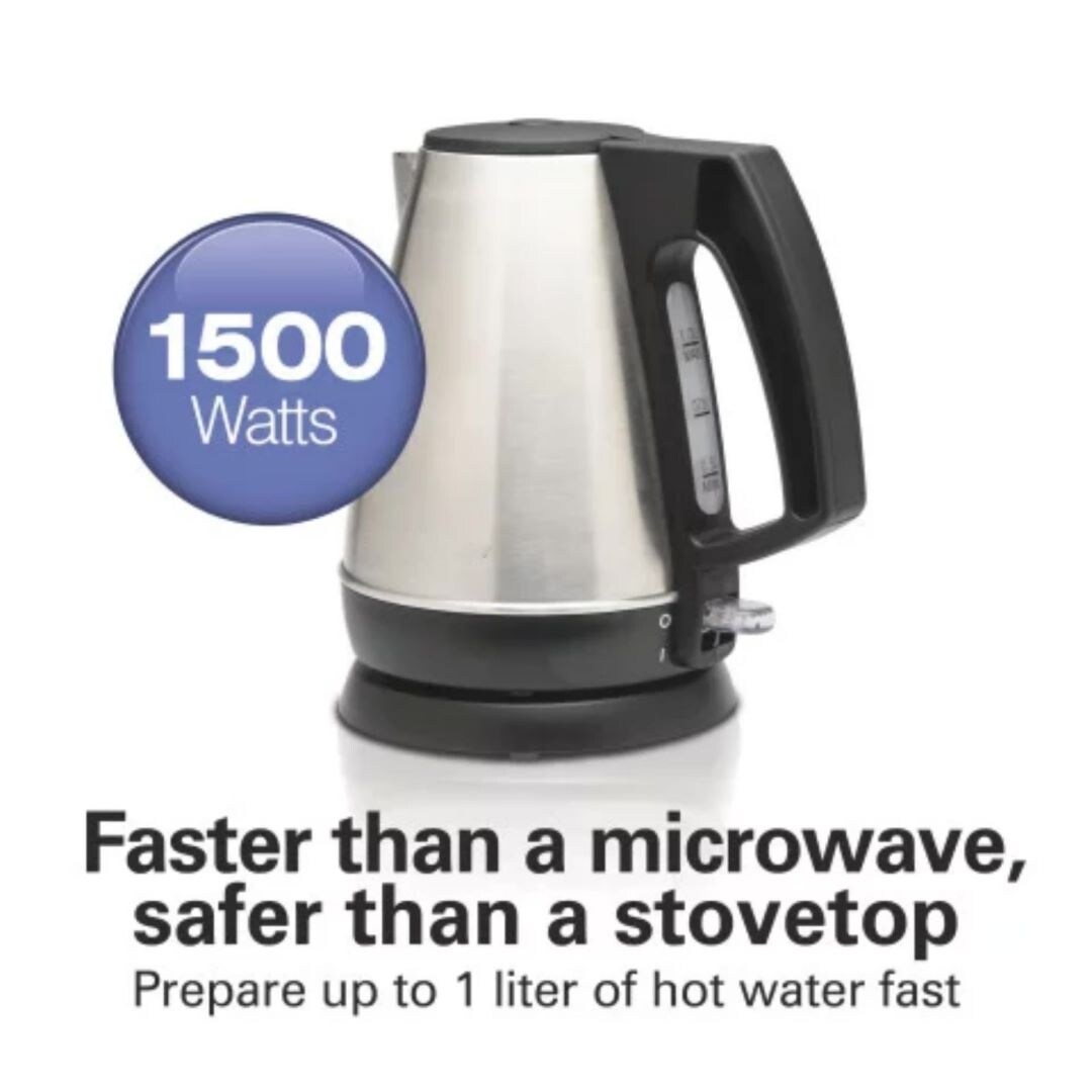 1 Liter Electric Kettle Stainless Steel and Black