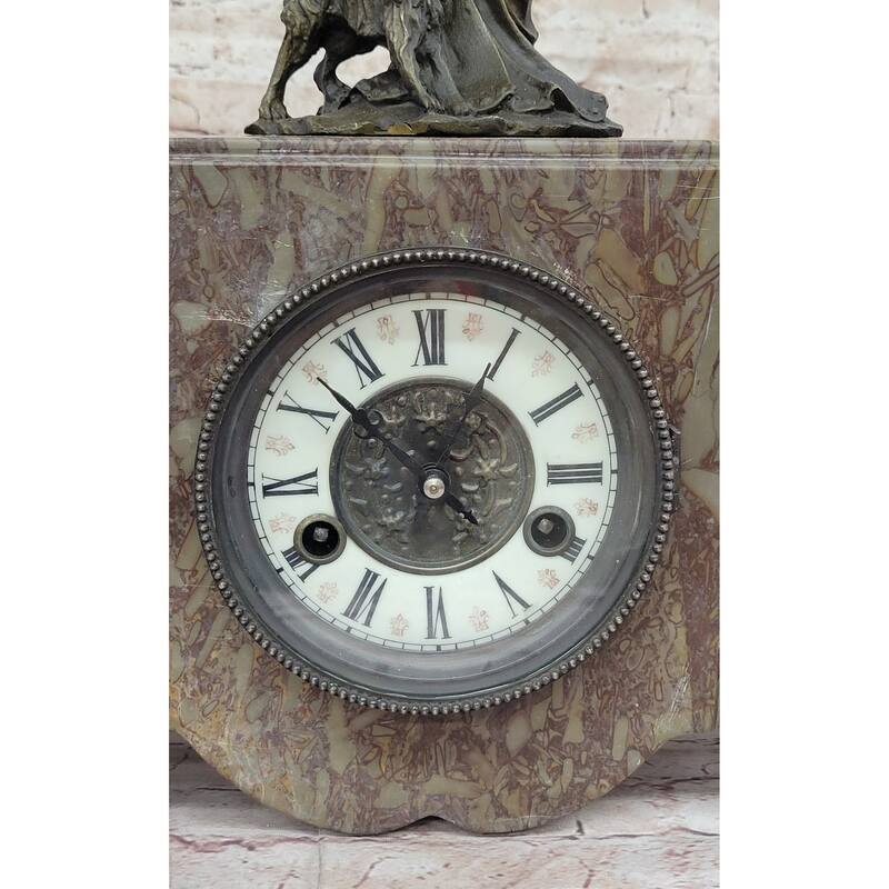 Figurative Bronze Marble French Clock Art Deco Sculpture Antique Reproduction Moreau