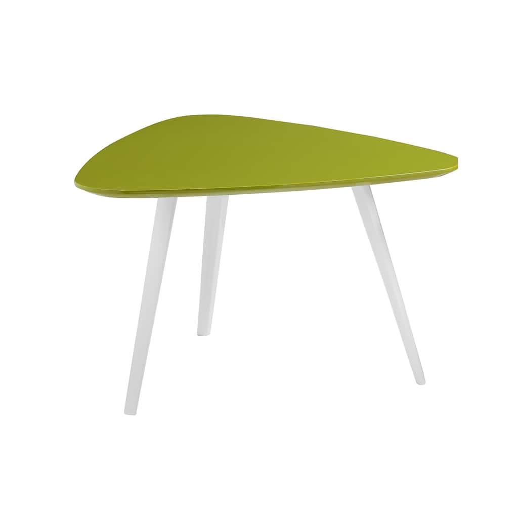 23 Inch Accent Table, Triangular Top, Green Lacquer Top and White Legs