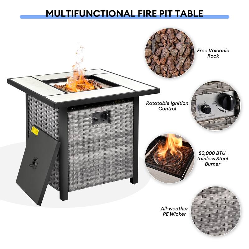 OVIOS 9-piece Patio Wicker Swivel Chair Set With 30" Fire Pit