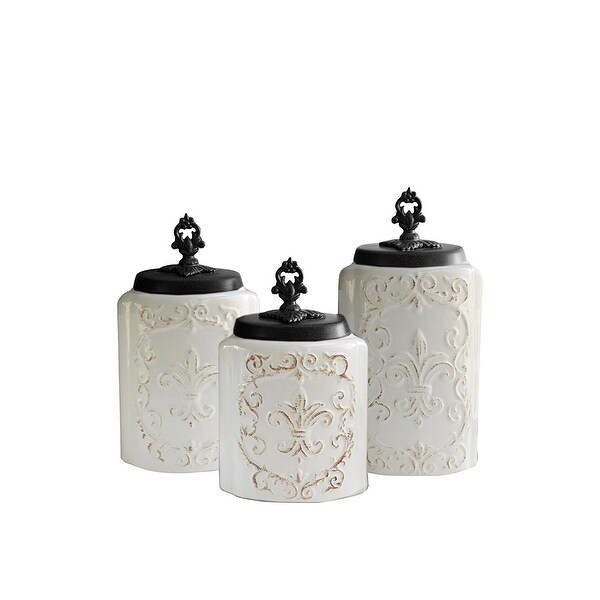 Shop American Atelier 3-Piece White Fleur de Lis Kitchen Canister Jar ...