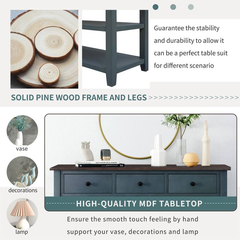 50" Solid Wood Console Table Mid-Century Side Table Entryway Table