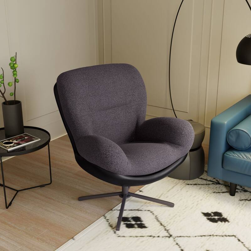360° Swivel Accent Chair, Modern Chenille Lounge Chair with Faux Leather and Black Metal Base Frame