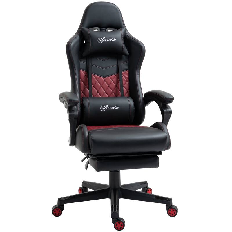 PU Leather Racing Gaming Chair with Footrest, 130° Recline and Lumbar Support