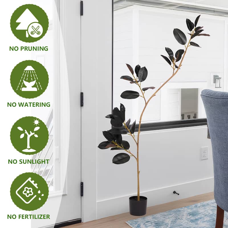 GDFStudio - Lysandra 6.9ft Artificial Rubber Tree with Real-Touch Leaves and Modular UV-Resistant Branches