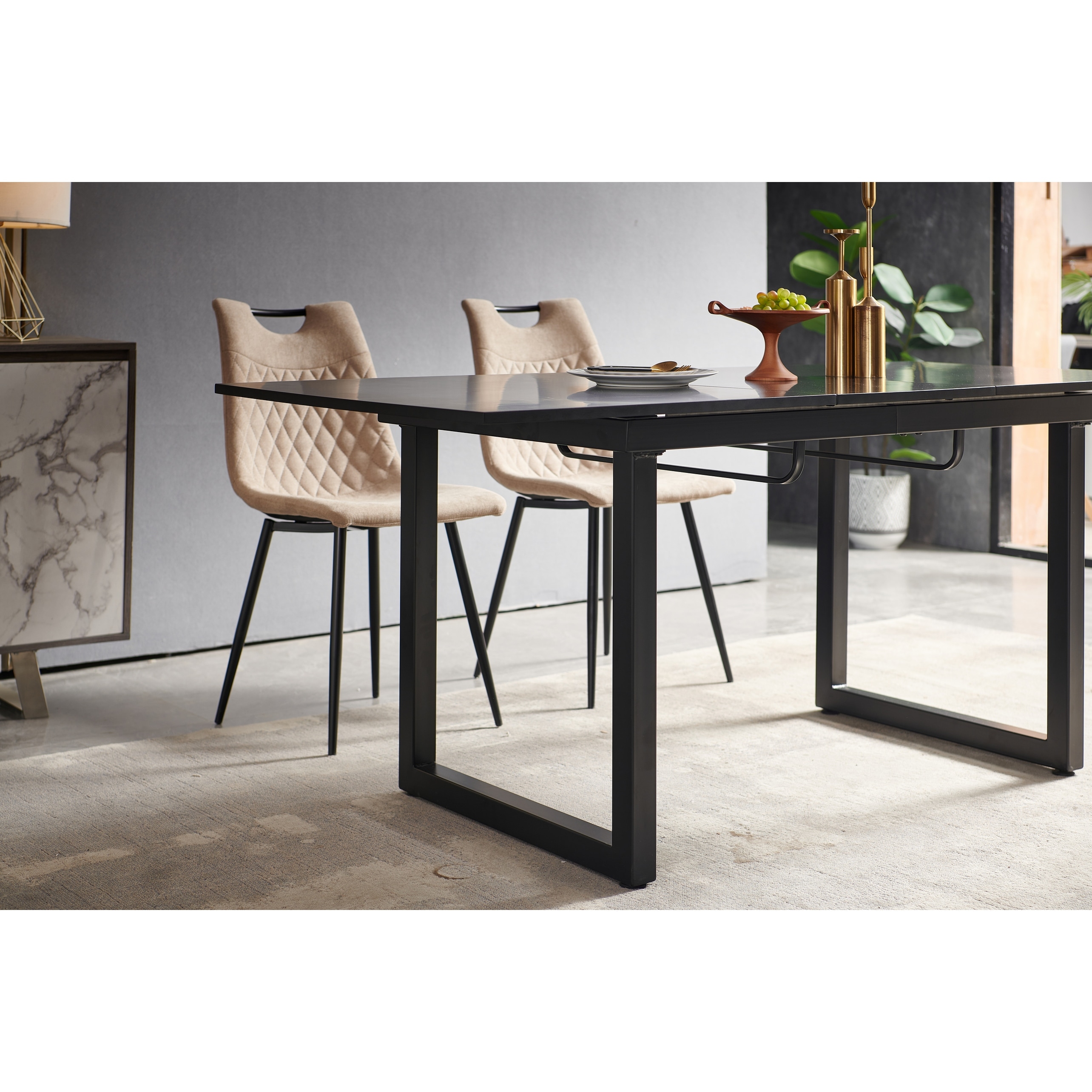 Modern Extendable Square Dining Table for 6-8 Person, Kitchen Table with Metal Legs, Wooden Dining Table for Living Room