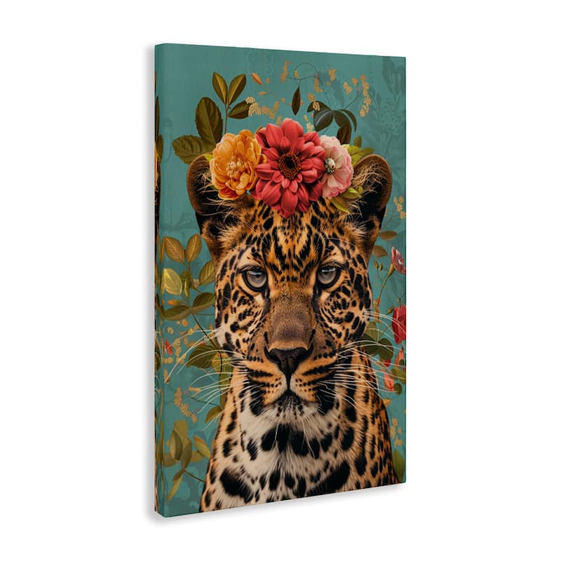 Stupell Floral Crown Wild Cheetah Canvas Wall Art Design By LSR Design Studio