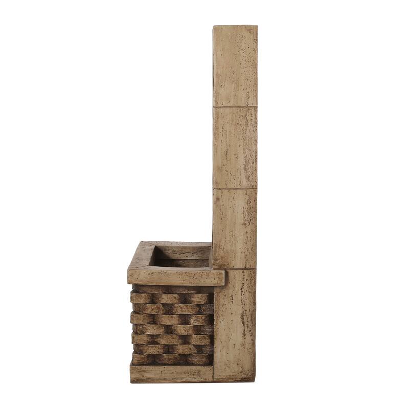 35.25" High Hand Crafted Weather Resistant Floor Fountain with Light, Light Brown