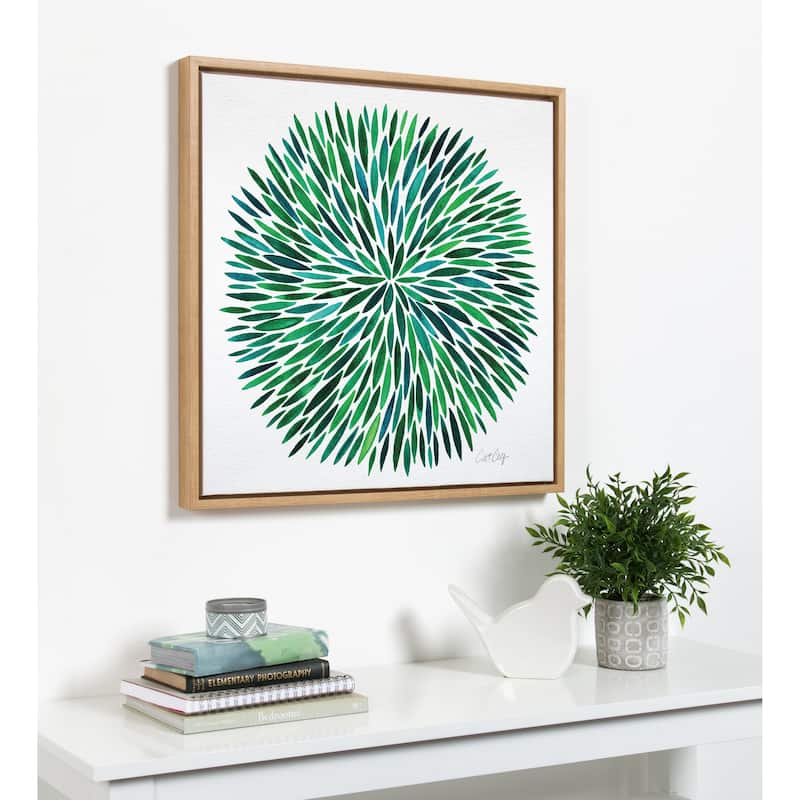 Sylvie Green Leaves in Watercolor Framed Canvas Art, Natural 24 x 24