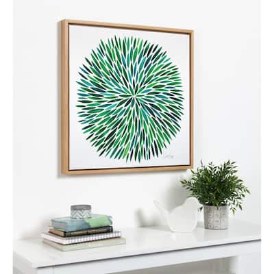 Sylvie Green Leaves in Watercolor Framed Canvas Art, Natural 24 x 24