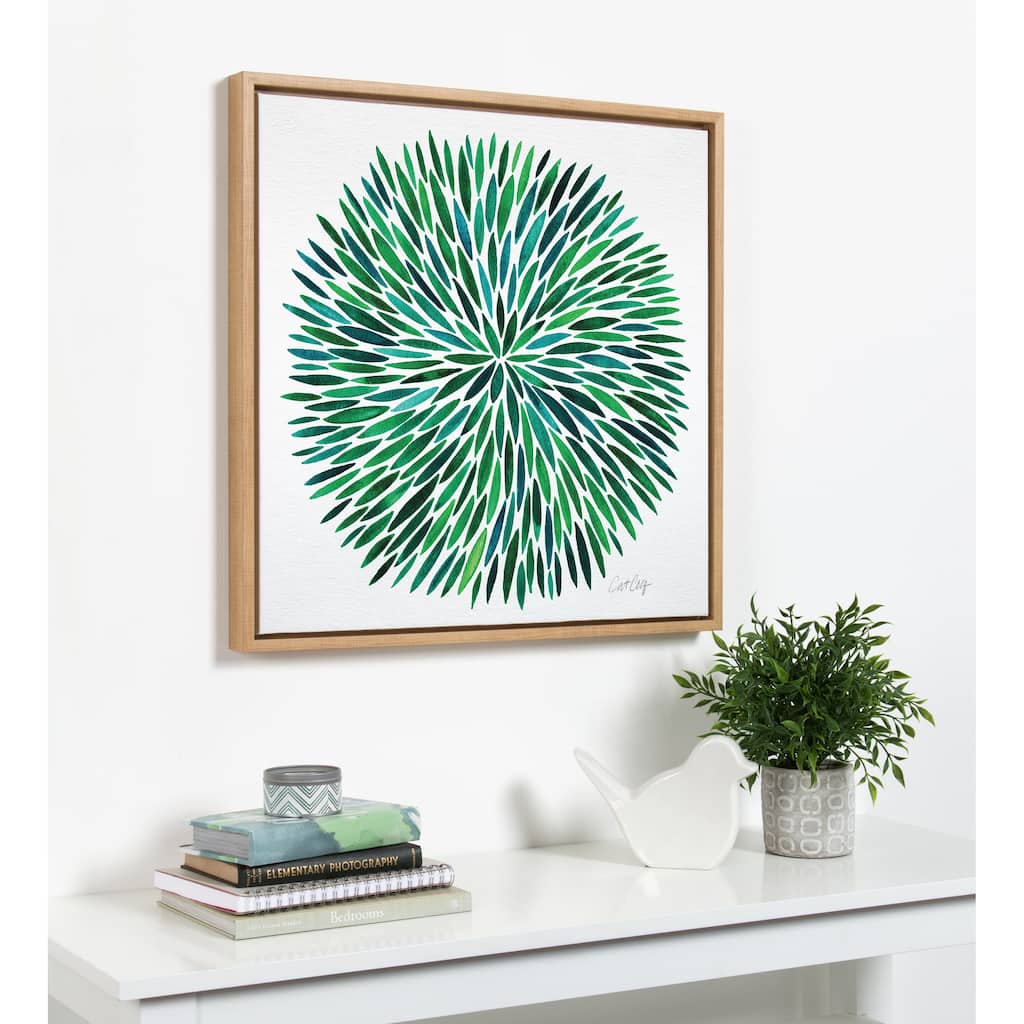 Sylvie Green Leaves in Watercolor Framed Canvas Art, Natural 24 x 24