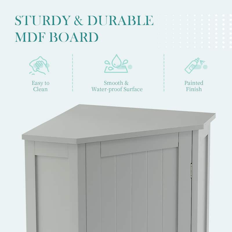 Bathroom Corner Storage Cabinet, Wood Single Door Corner Cabinet, Freestanding Organizer with Adjustable Shelves