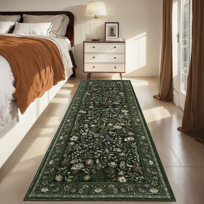 Botanical Area Rugs for Living Room Floral Leaves Pattern Rug Washable Farmhouse Soft Non-Slip Accent Carpet