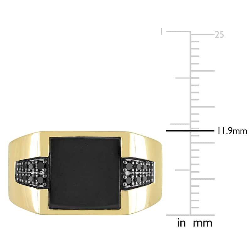 Miadora 8 CT TGW Black Onyx and 1/6 Ct TW Black Diamond Mens Ring in 10k Yellow Gold
