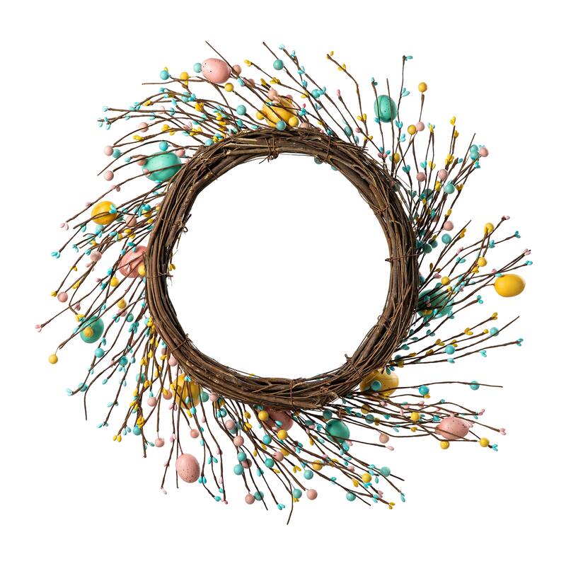 Glitzhome Easter Wreath with Eggs Lavender Bird Nest for Front Door Wall Window Holiday Decoration