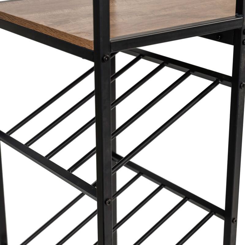 Modern Freestanding Metal Bar Table with Bottle and Stemware Storage