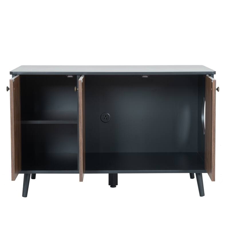 Anmytek Cat Litter Box Furniture with Hidden Plug, 3 Doors,Indoor Cat Washroom Storage Bench Side Table Cat House