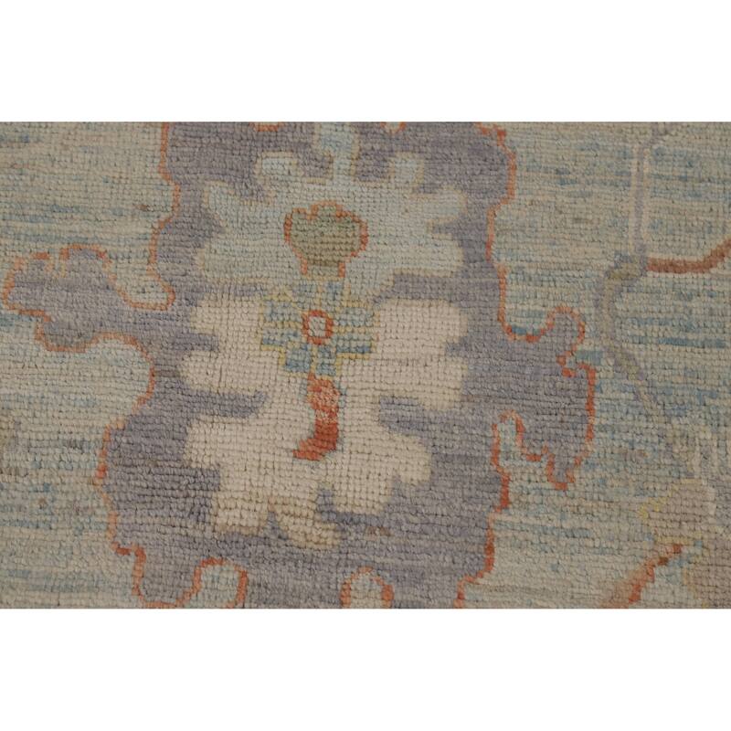 Blue Vegetable Dye Oushak Turkish Rug Hand-Knotted Floral Wool Carpet - 9'2"x 12'3"