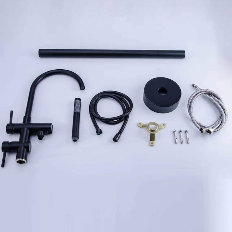46"H Double Handle Floor Mounted Freestanding Tub Filler with Handheld Shower