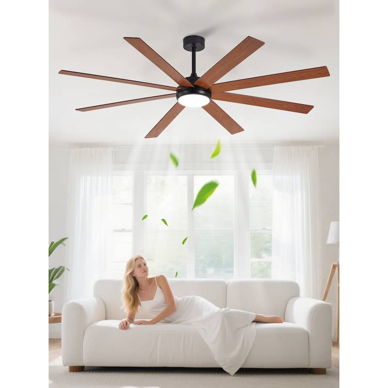 Large Ceiling Fan with Light - 8-Blade, Remote App Control, Dimmable 3CCT, Quiet DC Motor​, 66/72 Inches