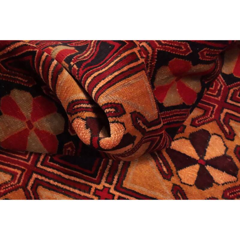 Hand Knotted Oriental 100% Wool Carpet Traditional Geometric Oranges & Rust Ardebil Runner Rug - 10' 2'' X 4' 4''