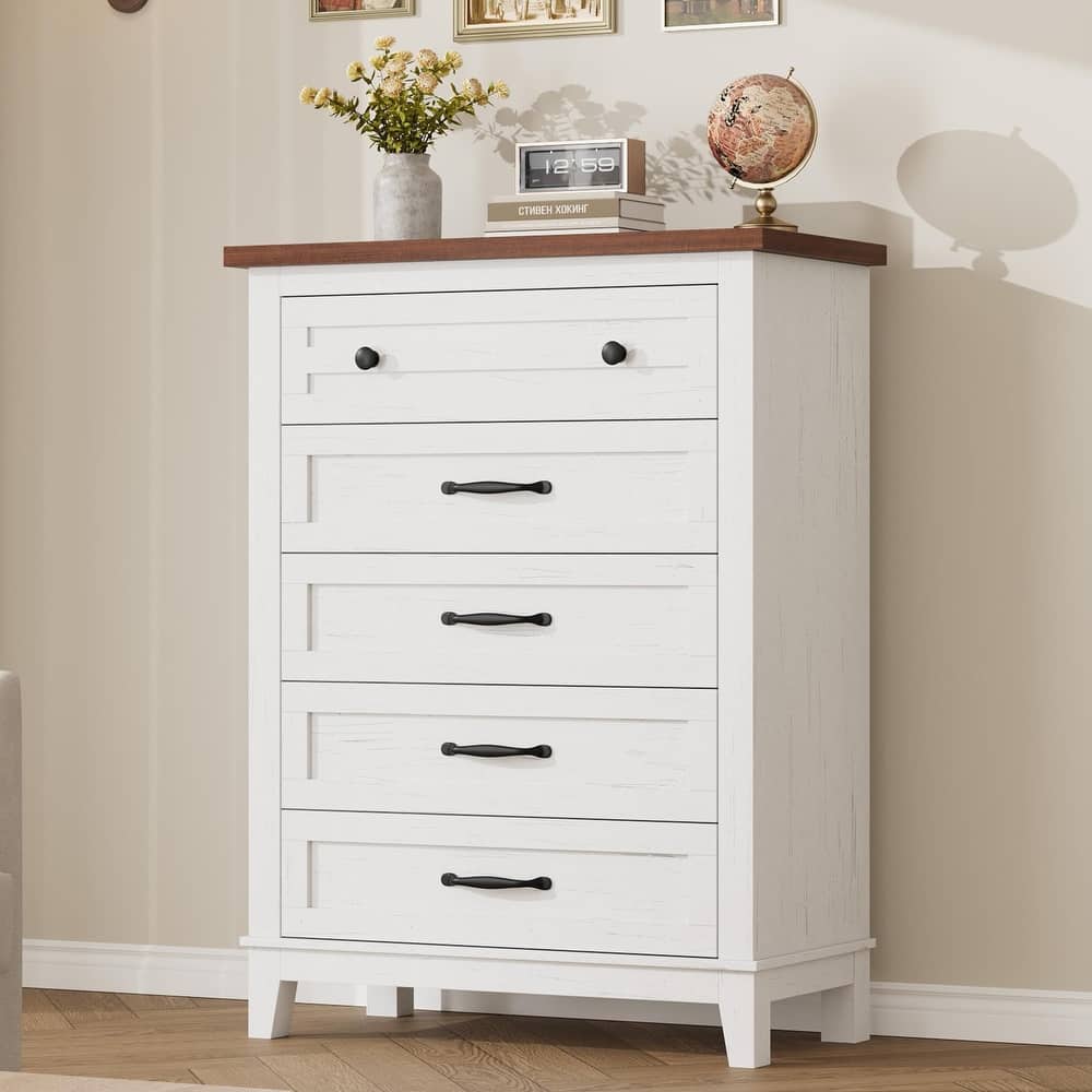 5 Drawer Dresser for Bedroom, Tall Freestanding Chest with Wood Frame and Vertical Storage