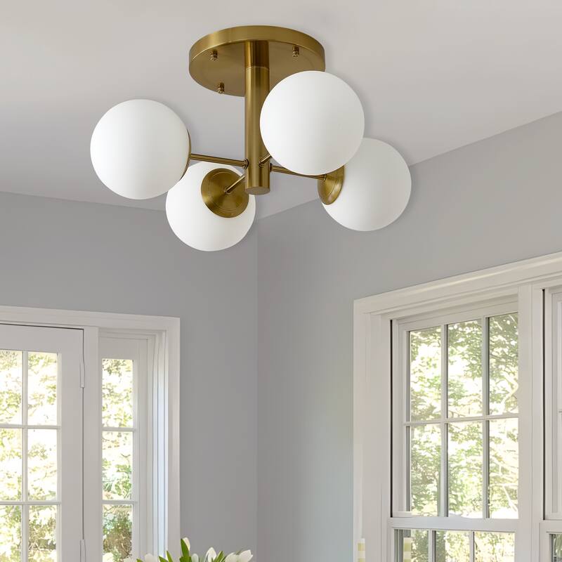 4 - Light Globe Black Metal Sputnik Semi Flush Mount Ceiling Light