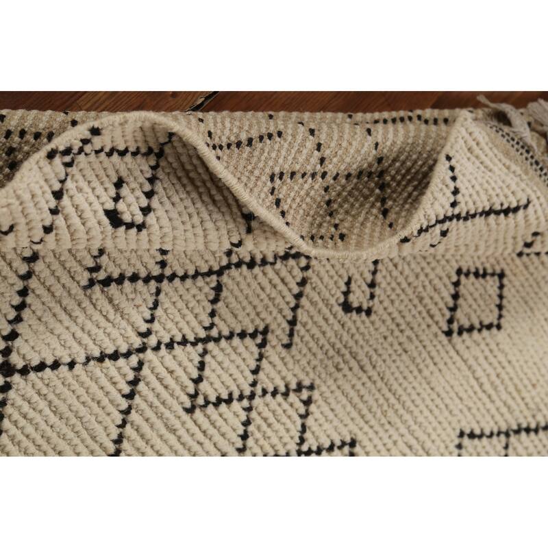 Ivory Striped Moroccan Oriental Accent Rug Handmade Wool Carpet - 2'10"x 5'6"