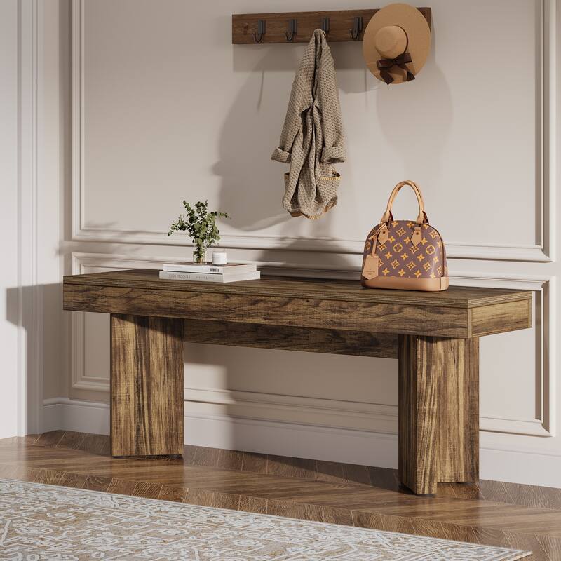 Wood Entryway Bench, Long Indoor End of Bed Bench, Bedroom Hallway Foyer Accent Seat Bench - DarkBrown