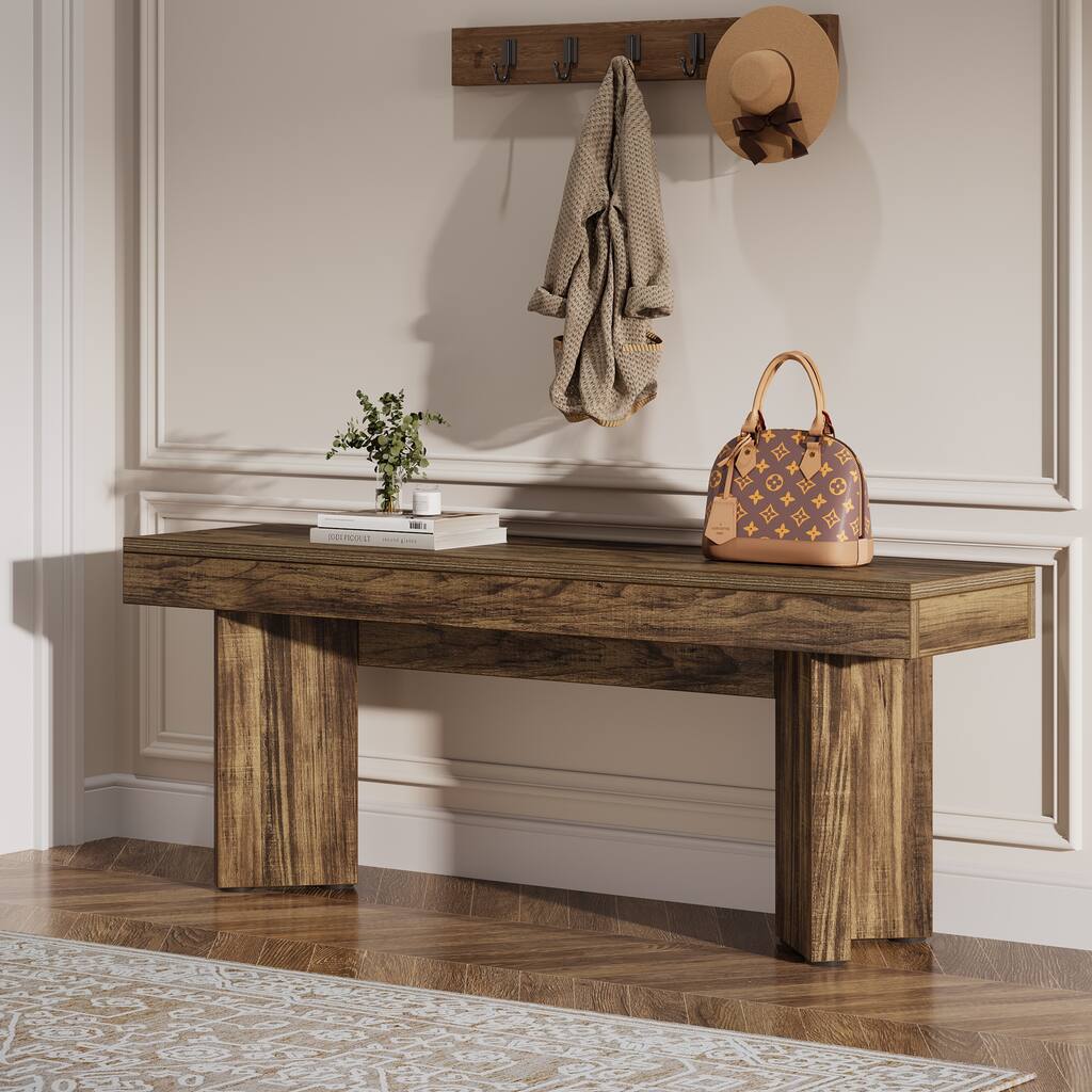 Wooden Entryway Bench, 47" Long Dining Benches Seat for Dining Room