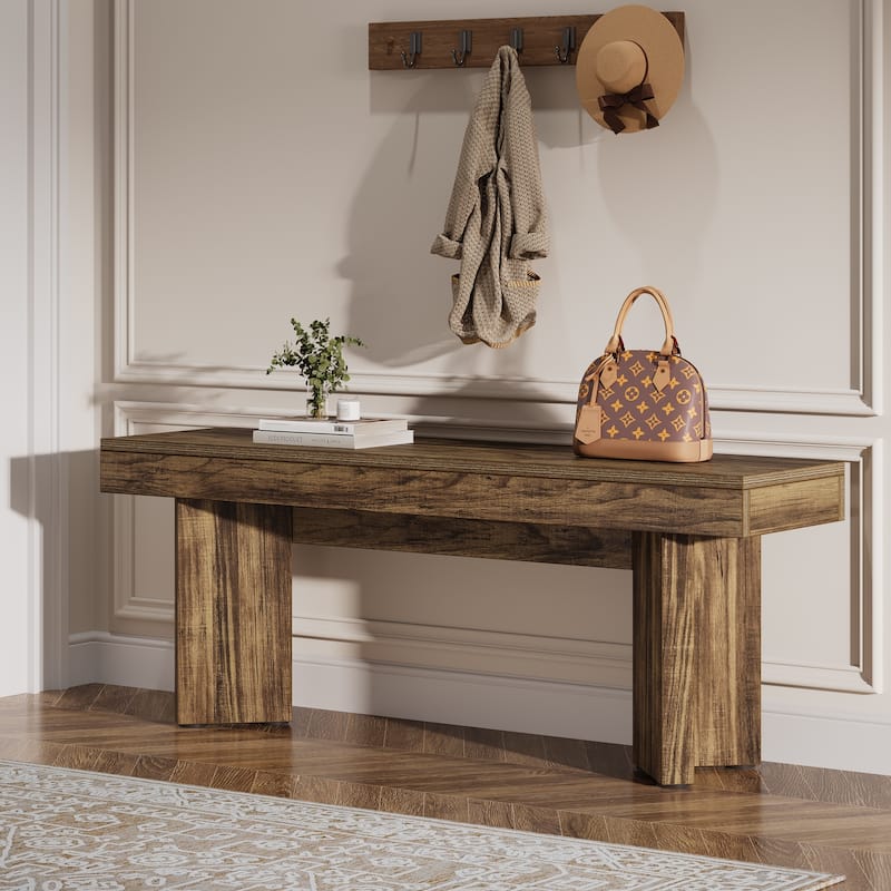 Wooden Farmhouse Indoor End of Bed Entryway Bench for Bedroom