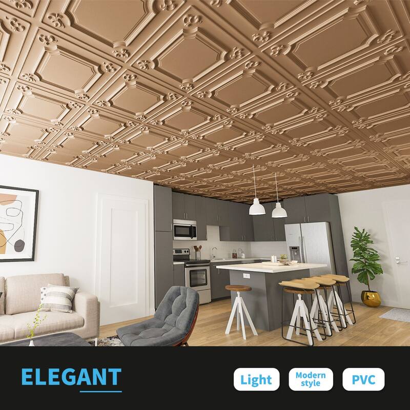 Art3d 2X2ft Drop Ceiling Tiles in Bronze,PVC Panels Glue Up,12pcs
