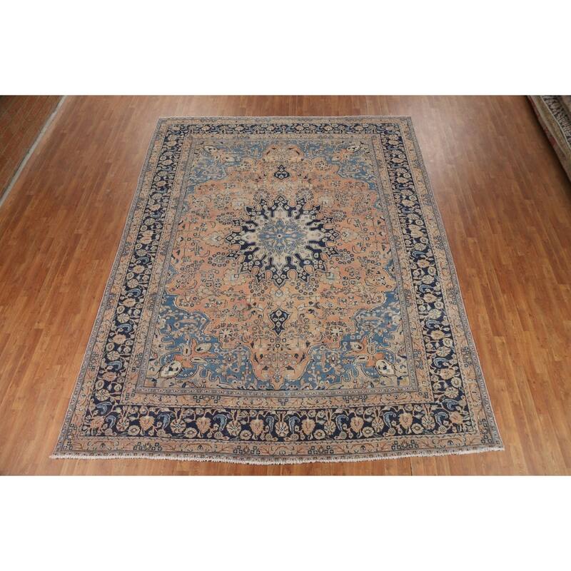 Light Orange Mashad Persian Area Rug Handmade Wool Carpet - 9'9"x 12'3"