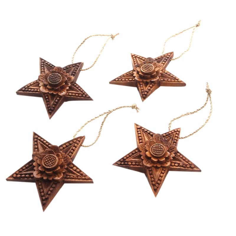 Novica Handmade Little Lotus Wood Holiday Ornaments (Set Of 4)
