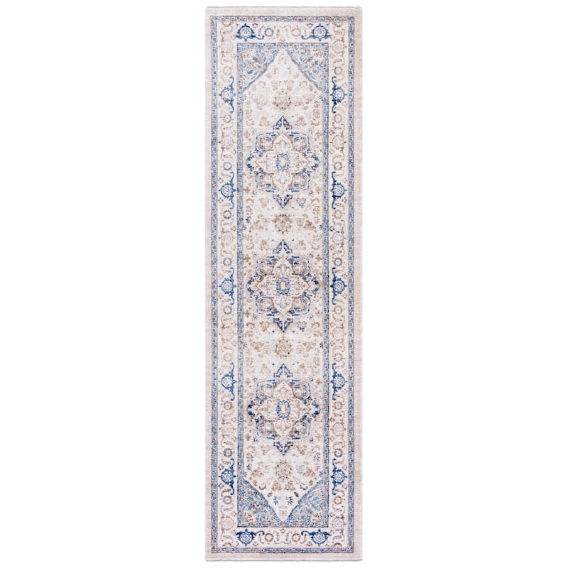 SAFAVIEH Elwood Tulin Traditional Medallion Rug - Beige/Navy - 2'3" x 8' Runner