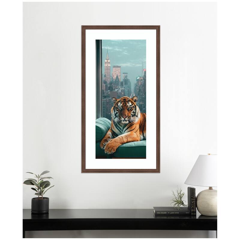Kate and Laurel Framed Art Graceful Tiger in New York Panel by Michael Schauer