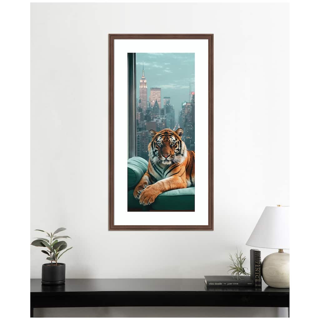 Kate and Laurel Framed Art Graceful Tiger in New York Panel by Michael Schauer