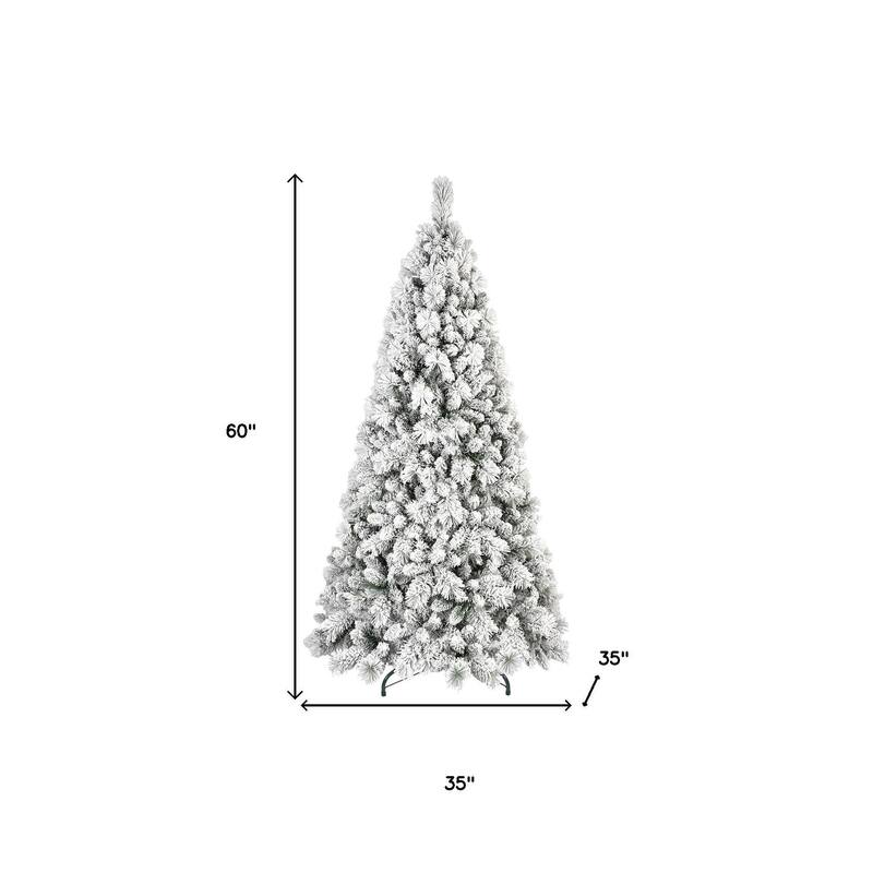 HomeRoots 5' Full Flocked Pine Christmas Tree - Green - 35.00 in. x 60.00 in. x 35.00 in.