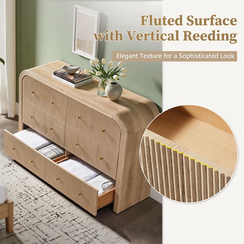 Modern Fluted 6 Drawers Dresser, Wood Chest of Drawers for Bedroom
