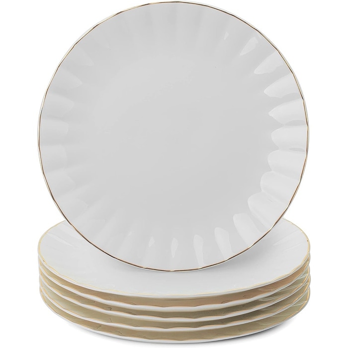 Porcelain Dinner Plates with Gold Trim 10.5 inch Set of 6