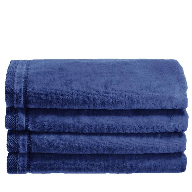 Creative Scents Navy Blue Cotton Velour Fingertip Towels Set of 4 - 11x18 - 11x18 - Navy Blue