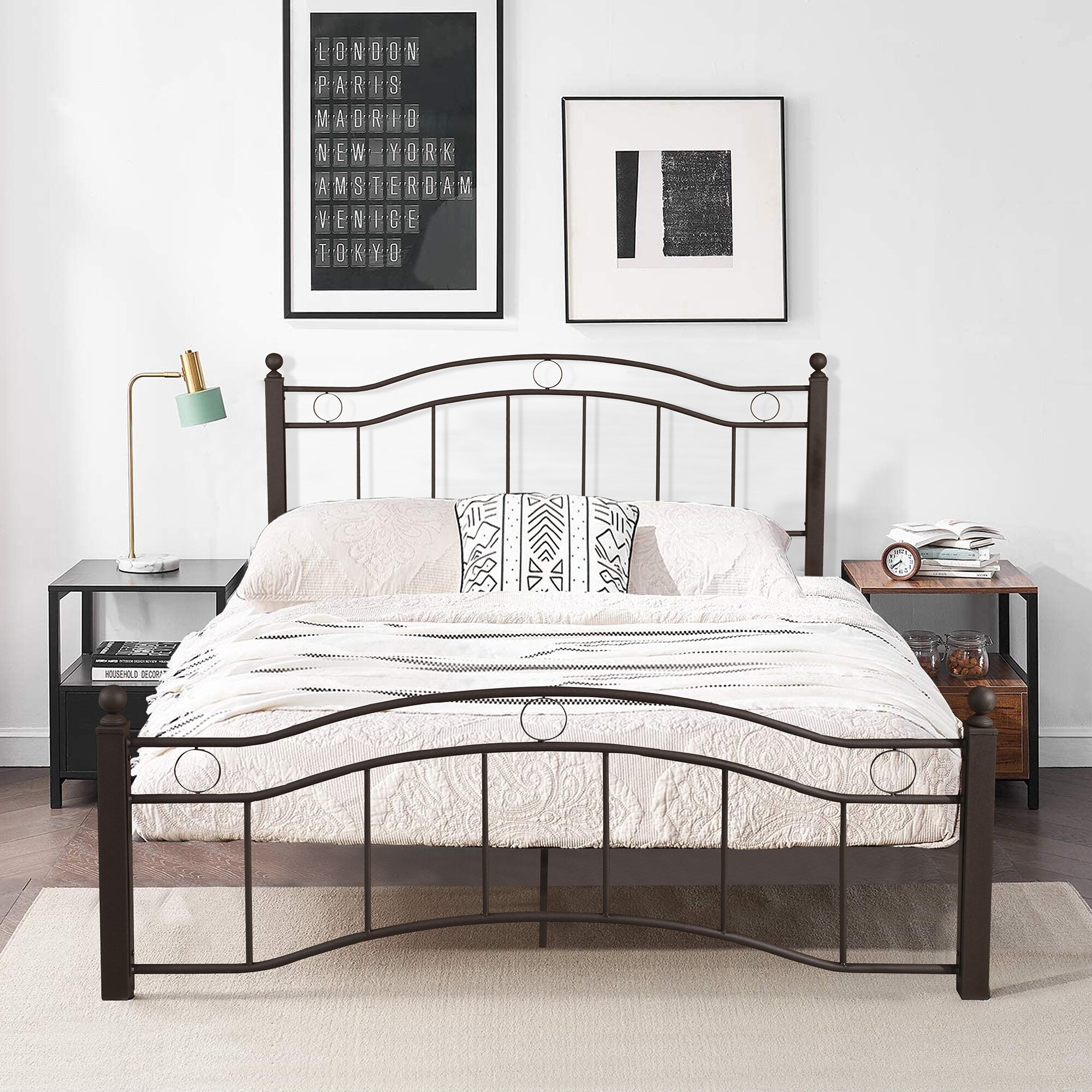 Black metal bed frame with headboard discount