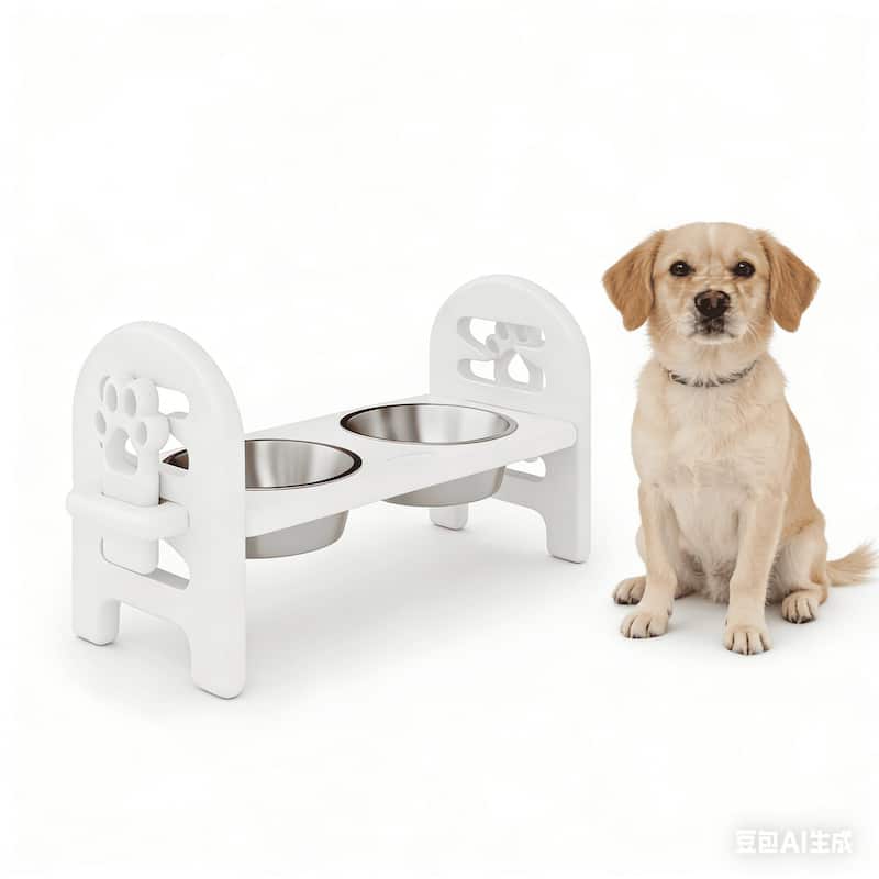 White Adjustable Pet Bowl Travel Ready HDPE Durable Poly Lumber Recycled - White