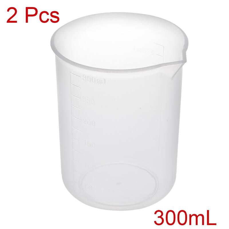 2pcs Transparent Measuring Cup Lab PP Plastic Graduated Beaker 300ml - Transparent - 300ml