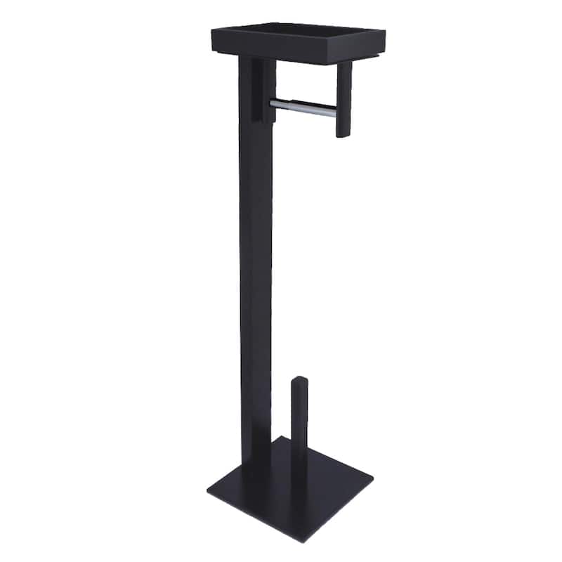 Edenscape Freestanding Toilet Paper Holder with Storage Shelf in Polished Chrome - Matte Black