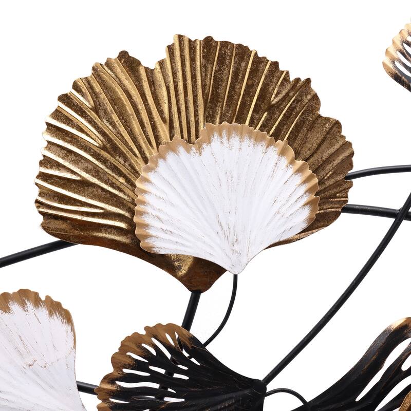 Black Gold and White Metal Ginkgo Leaves Modern Wall Decor