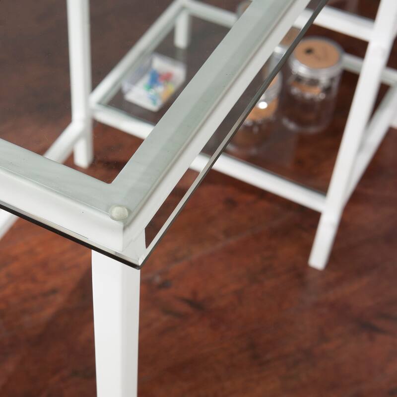 Sleek Metal Frame and Tempered Glass Desk, Multi-functional Student Desk for Home Office, Craft Room, or Vanity Area