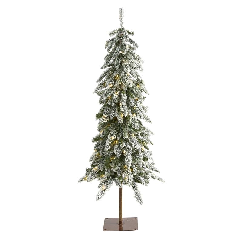 4.5' Flocked Washington Alpine Christmas Tree with 100 LED Lights - Green